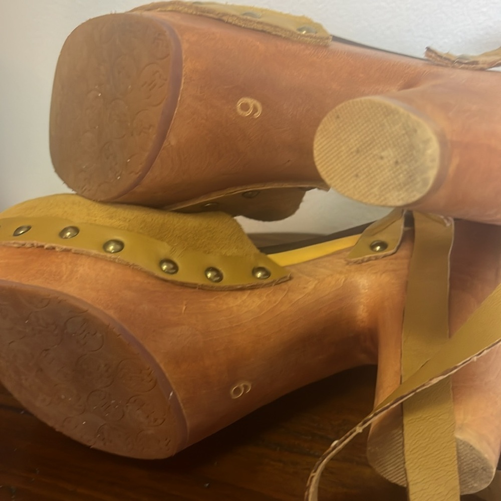 Flogg brand Tan Suede Clogs With Wrap Around Ankle Strap with buckle. - Picture 8 of 10